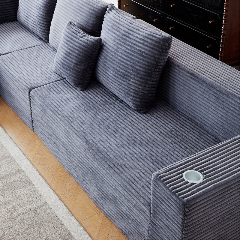 Canapé modulaire rembourré avec porte-gobelets pour l'intérieur, Gris