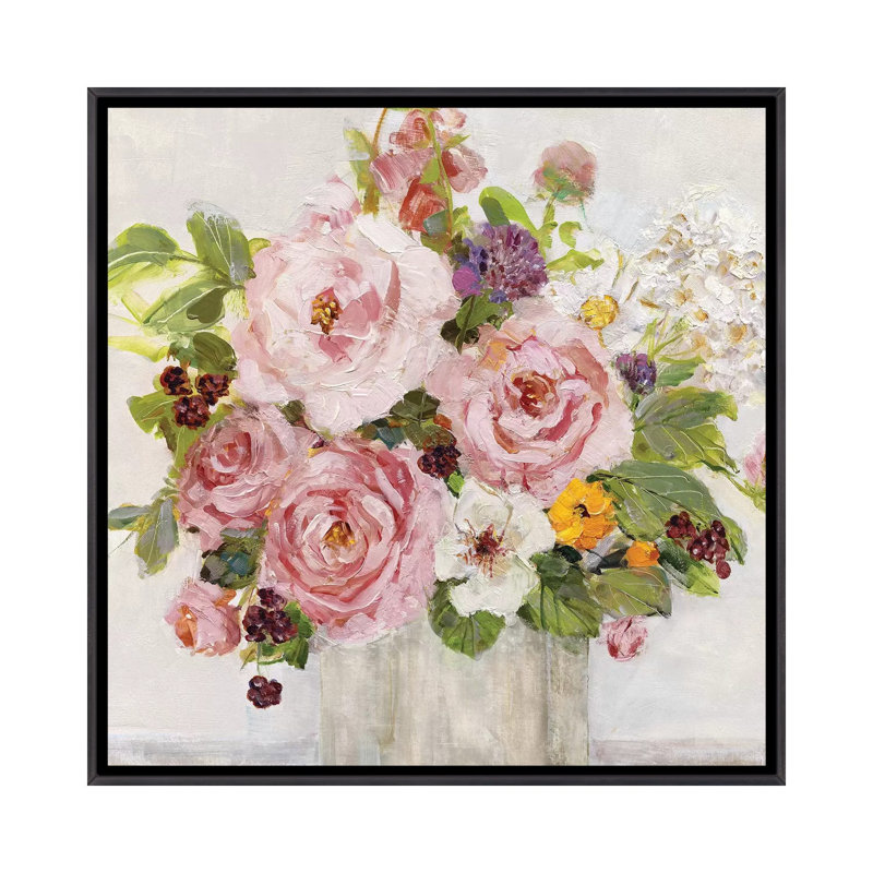 «Becoming Blush I» par Sally Swatland - reproduction d'art, Pas de tapis, H 18 po x l 18 po x 1,5 po, Distressed Black Framed