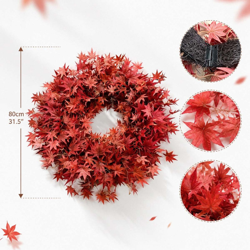 Décoration murale pliable en forme de feuille d'érable rouge pour porte d'automne, 31,5 pouces
