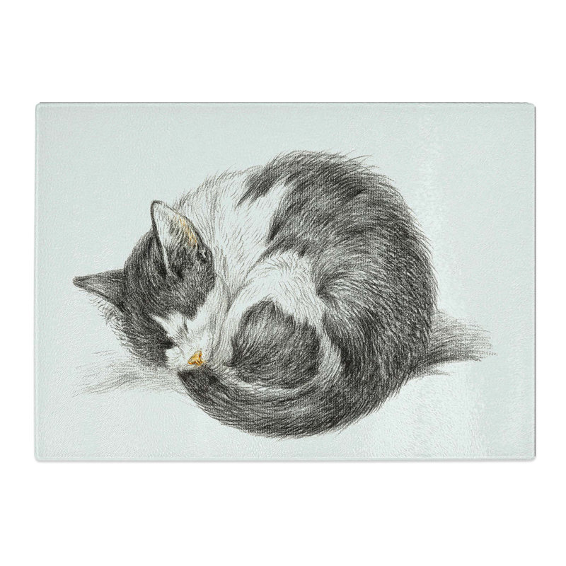 Tempered Glass a Curled Cat Chopping Board, 28.5 cm W x 20 cm L