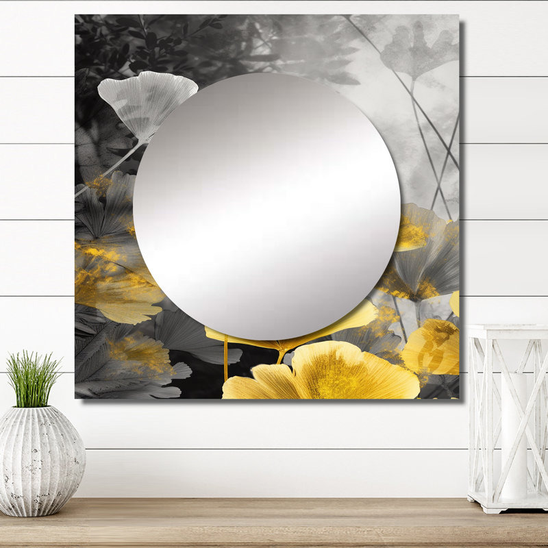 Holan - Art mural miroir floral à feuilles carrées pour salle de bain, 23 po x 23 po