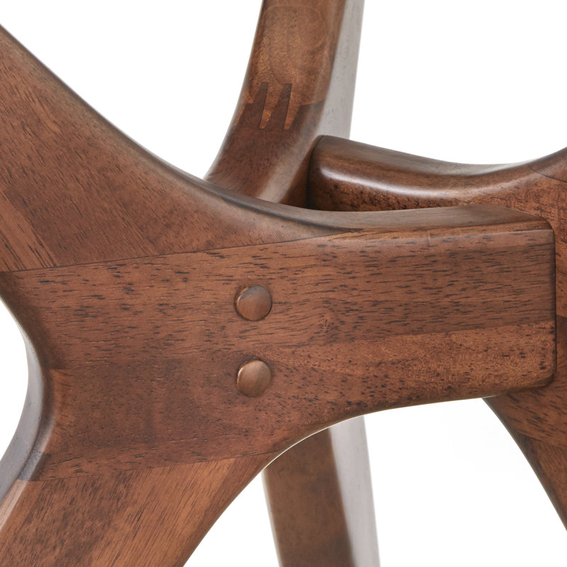 Orey Round Glass Top Solid Wood Base Dining Table