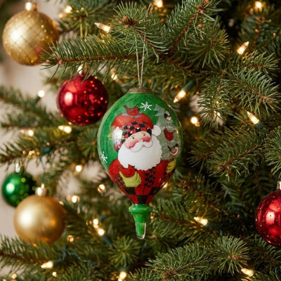 Ornement en verre soufflé à la main écossais père Noël avec cardinaux