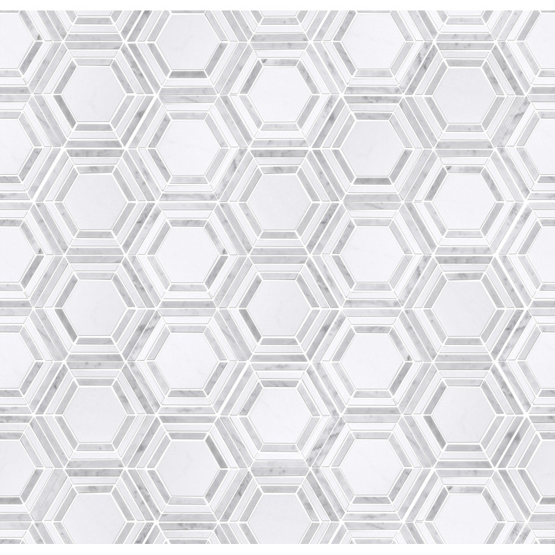 Interspace Honeycomb Polished Marble Tile, White
