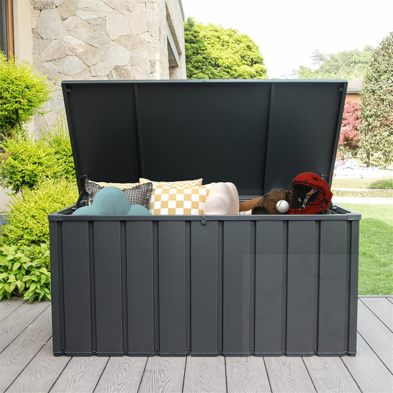 Boîte de rangement extérieure verrouillable et imperméable 120 gallons, 120 gal, Gris foncé