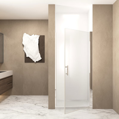 Brushed Nickel Aluminum Frame 36"X72" Pivot Shower Door, 1/4" 6Mm  Tempered Glass, Film To Family, Raised Water - Blocking Strip And Aesthetic Handle Door With Frame, Half Design, Glass Proof