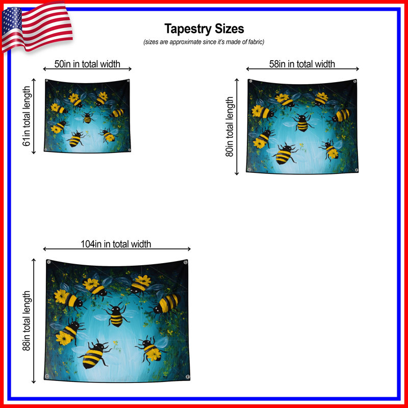 Tapisserie murale abeilles - Décoration murale insectes, H 51 po x l 60 po avec 4 œillets