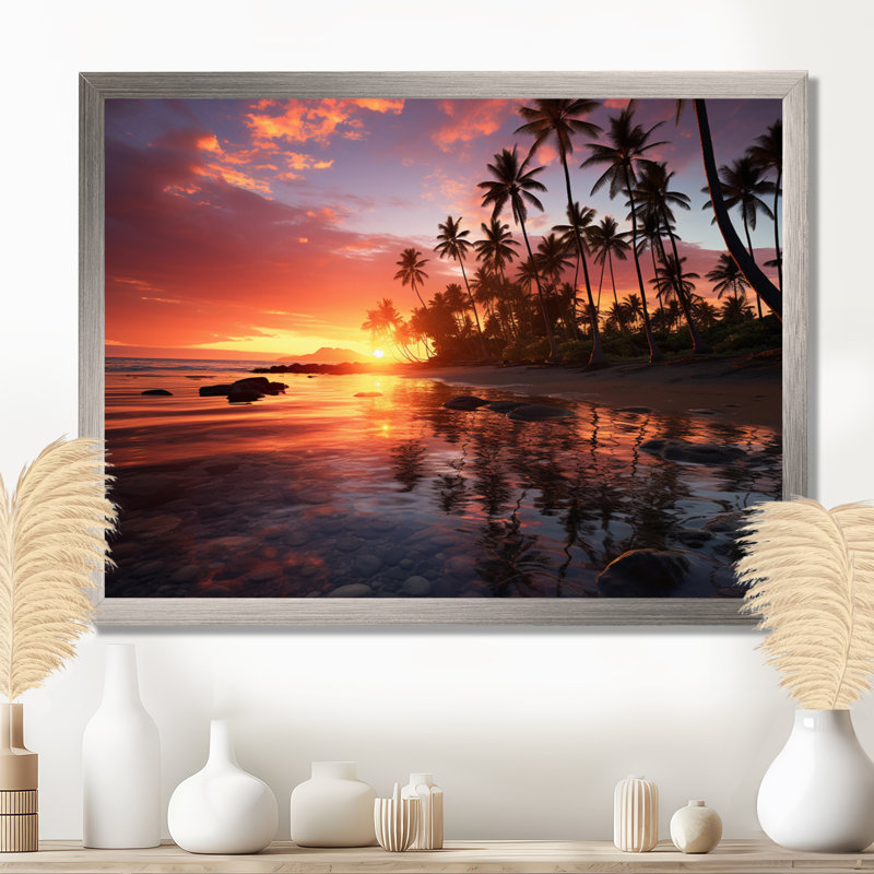 Hawaii Hawaiian Sunrise - Art mural d'Hawaï, Cadre flottant doré, H 34 po x l 44 po x P 1,5 po