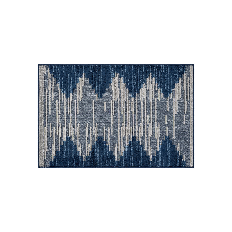 Geometric Navy/Blue Indoor/Outdoor High-Low Area Rug, Rectangle 2' x 3'