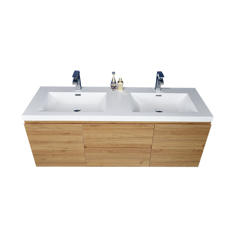 Chelsei 58.75'' Double Bathroom Vanity with Plastic Top, Natural Oak