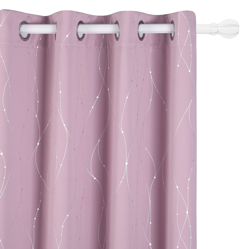 Senath Dotted Line Foil Printed Room Darkening Thermal Curtains, 132cm W x 160cm D, Pink Lavender