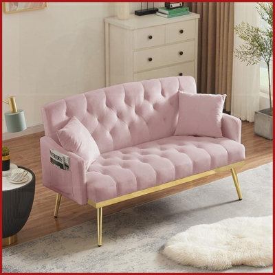 Contemporary Pink Velvet 2-Seater Sofa with Gold Metal Legs - Perfect for Living Room &amp; Bedroom