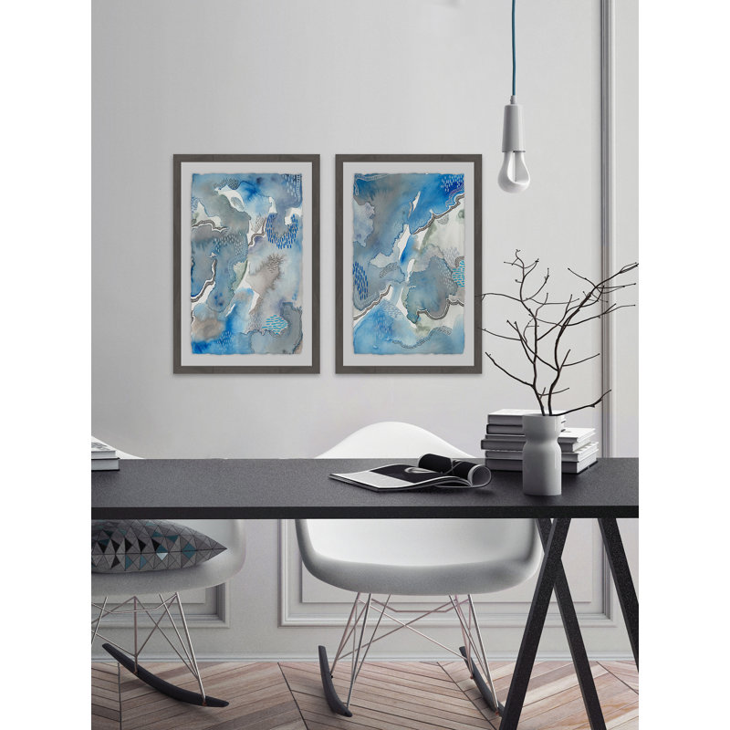 « courbéy maculage », ensemble de 2 reproductions de peintures à l’aquarelle encadrées, H 30 po x l 20 po x P 1,5 po