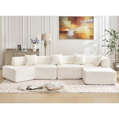 4 L 140 po avec méridienne, sans assemblage, tissu haut, canapé moderne, 4 sièges blancs, - Home