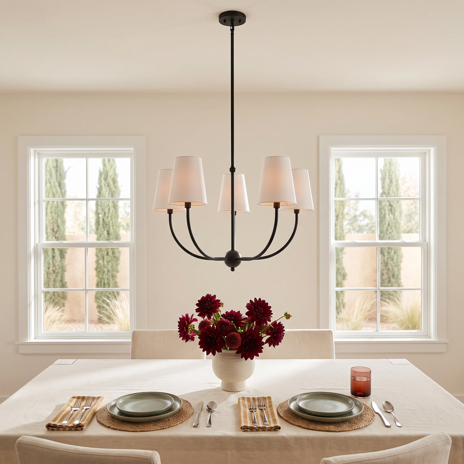 Zisa Chandelier, 16" H x 26" W x 26" D, 5, Matte Black