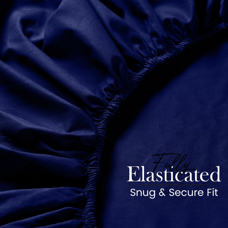 25cm Deep Pocket Fitted Sheet - Soft Microfiber Elasticated Bed Sheet Bottom, Double (4'6), Navy