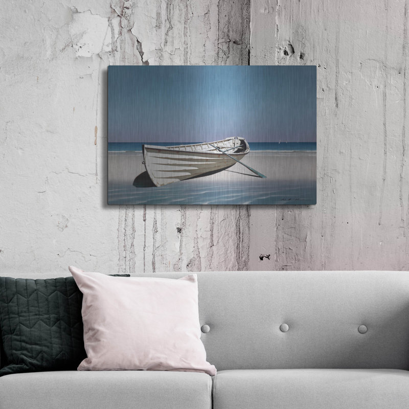  «White Boat On Beach» par Zhen-Huan Lu, art mural en métal, 24 po x 16 po, H 24 po x l 36 po