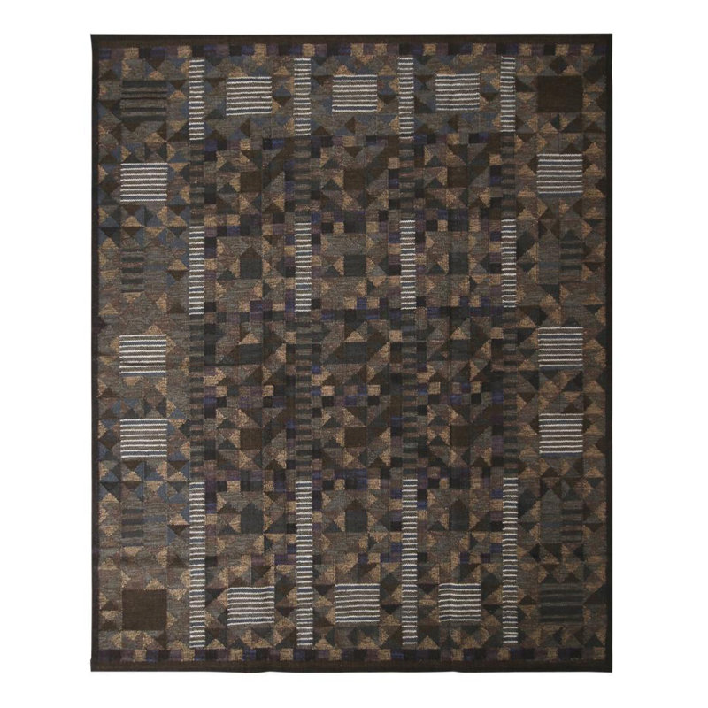 Rug & Kilim’S Scandinavian Brown Green And Blue Wool Rug, Rectangle 12' x 15'