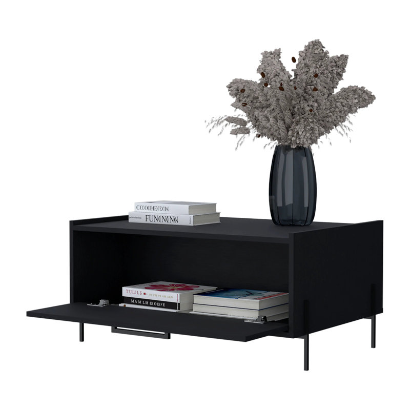 Coffee Table with Flip-Down Door, Black