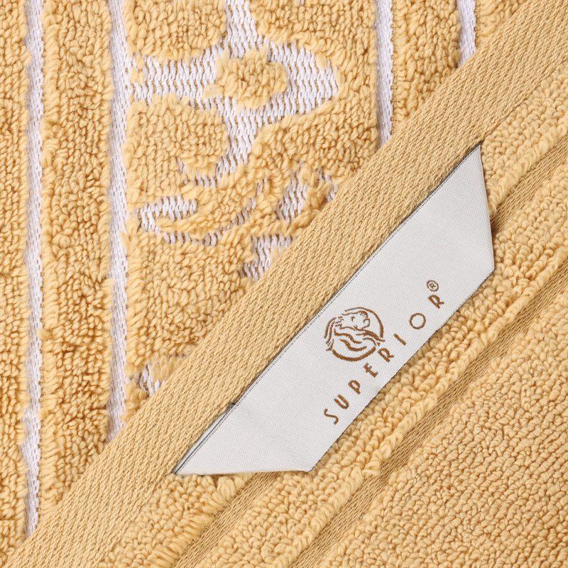 Sadie Zero Twist Cotton Solid and Jacquard Absorbent Assorted Towel Set, Bath Towel Set – 4 Pieces, Striped, Gold