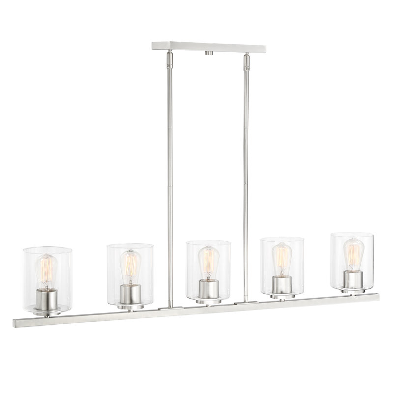 Luminaire suspendu linéaire à 5 lumières pour îlot de cuisine Raelyn, Satin platine