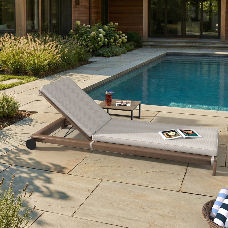 Outdoor Chaise Cushion With Sunbrella Fabric, 23" W x 75" D, Sunbrella® Clock Out Cloud