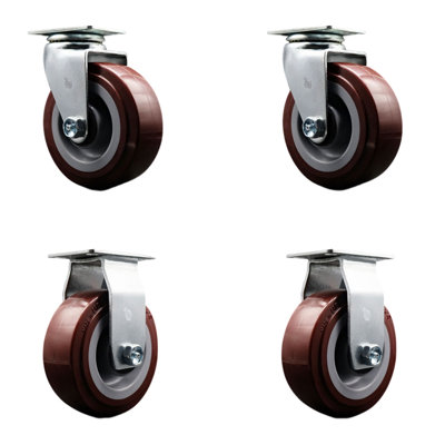 4 Piece Polyolefin Roller Bearing Caster Set with 2 Swivels and 2 Rigids