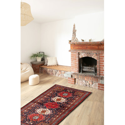 Tapis bleu marine Anadol noué à la main de conception unique 4 pi 3 po x 6 pi 9 po