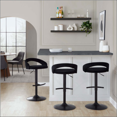 Adjustable Barstool In Metal With Rounded T Footrest - Set Of 3