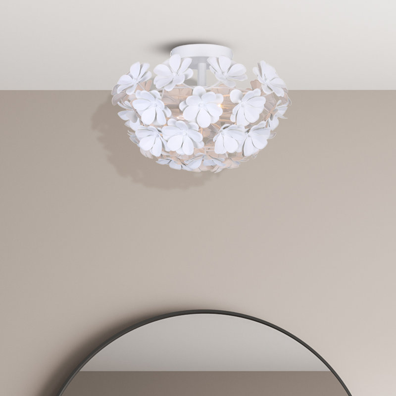 Kaniyha 15 In. 2-Light 60-Watt Whimsical White Flush Mount With Matte White Metal Flower Shade
