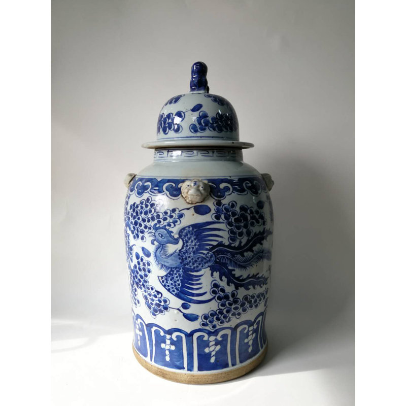 Pot à gingembre en porcelaine bleu et blanc Phoenix