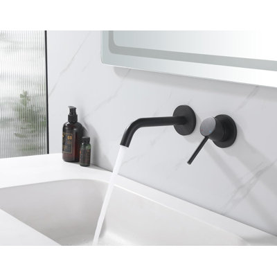 Matte Black Wall Mount Single Handle Swivel Bathroom Sink Faucet with Valve