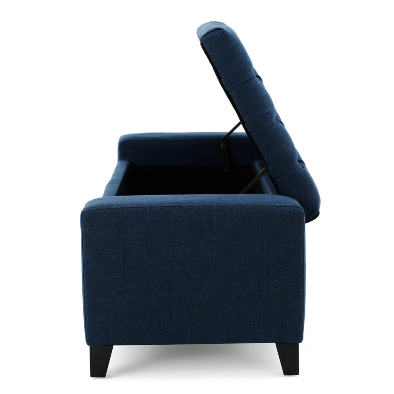 Repose-pieds rembourré avec rangement Kaiyana, Tissu bleu marine
