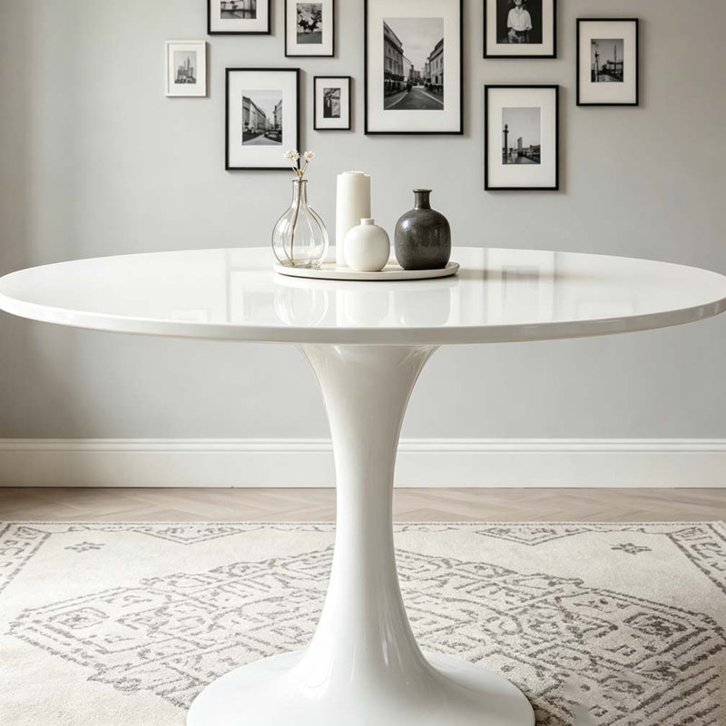 Modern Round Dining Table, White, 29.1'' H X 31.5'' W X 23.6'' D