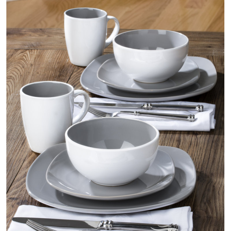Amaliah 16PC Round Square 2 Tone Dinner Set, Grey/White