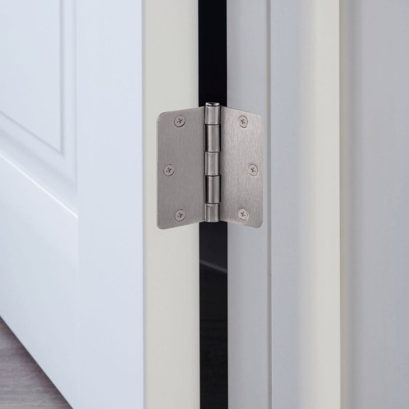 Charnière de porte, 3 1/2 po, rayon 1/4 de pouce, paquet de 9, Nickel satiné