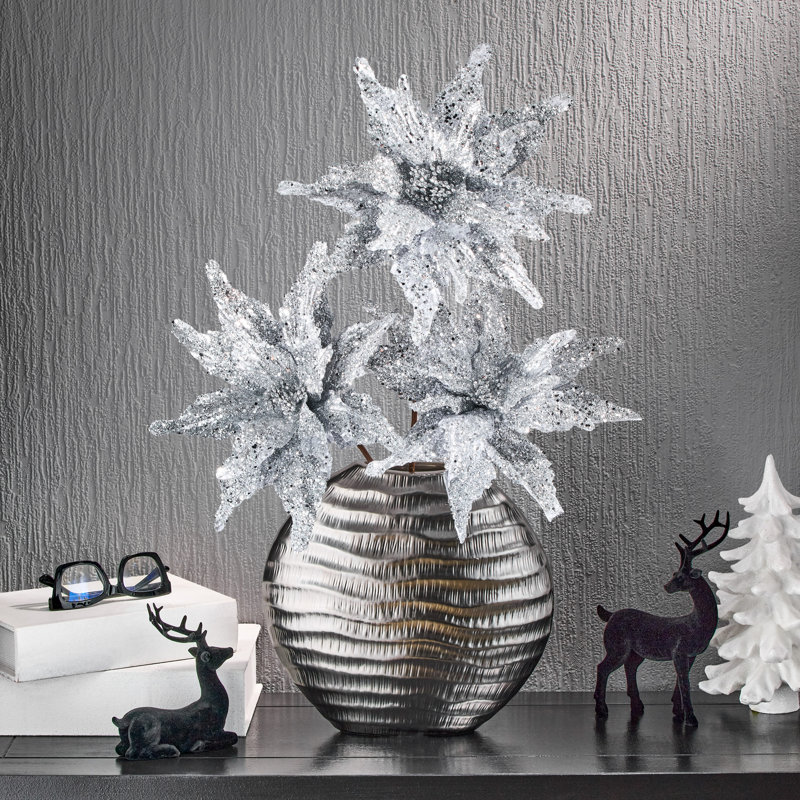 Tige de poinsettia à paillettes 22 "22", Argent argent