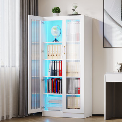 65"H Display Cabinet with 3-Color Sensor Light, 5-Tier Storage Cabinet for Home Office