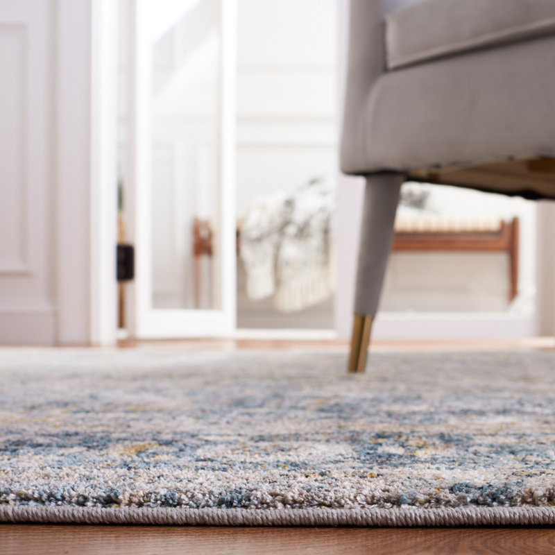Tapis oriental gris clair / bleu Ladora, Carré 6 pi 4 po