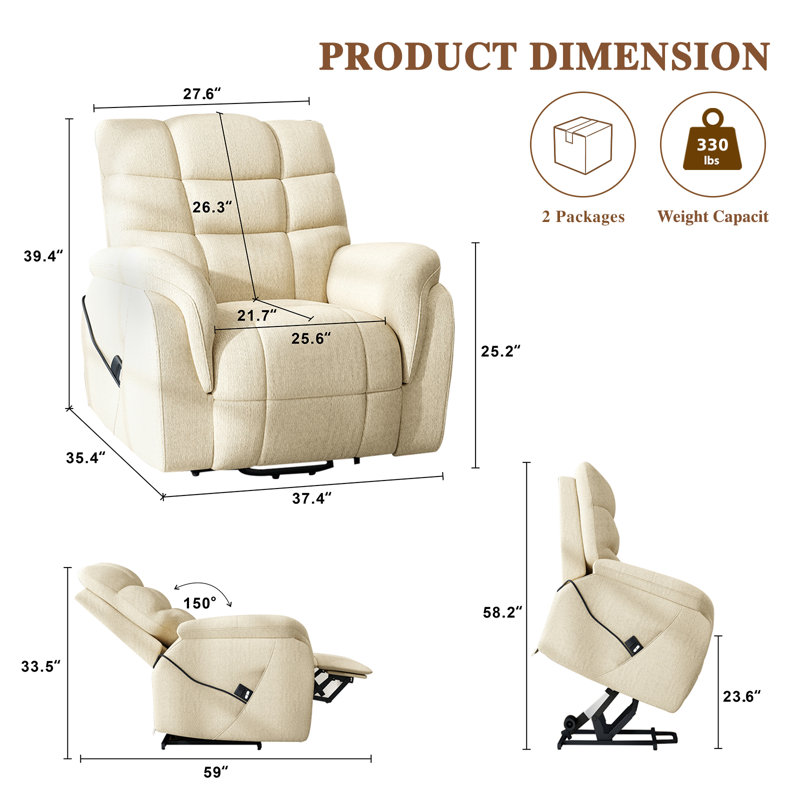 Power Lift Recliner Chair with Remote Control, Anti-Slip Chenille Fabric, Lift Assist for Elderly, Tool-Free Assembly, 350 lb Capacity