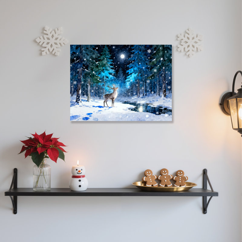 «Winter Forest Deer», art mural sur toile, H 12 po x l 18 po
