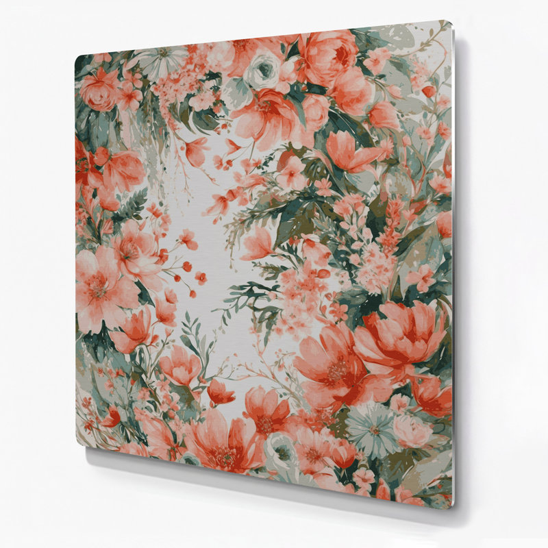 Aquarelle florale, art mural gris en métal 8, H 16 po x l 16 po