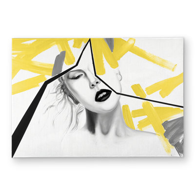 Woman with yellow line - Retro Bedroom Door Mat for Home Decor