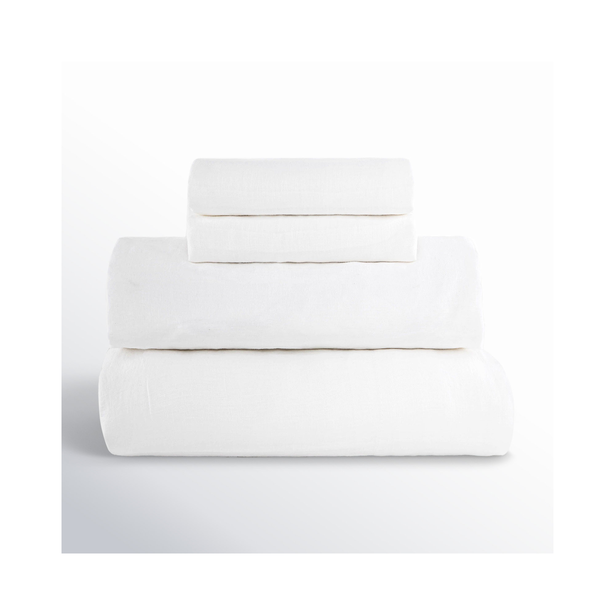 100% French Linen Sheet Set, White, Queen Sheet Set with 2 Pillowcases