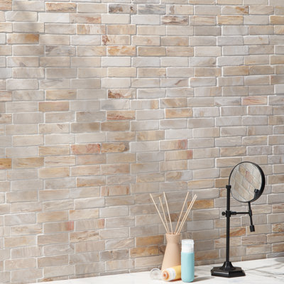 Carreau de mosaïque mural en bois pétrifié 11,41 po x 12 po Dixiewood Brick Brown (0,95 pi2)