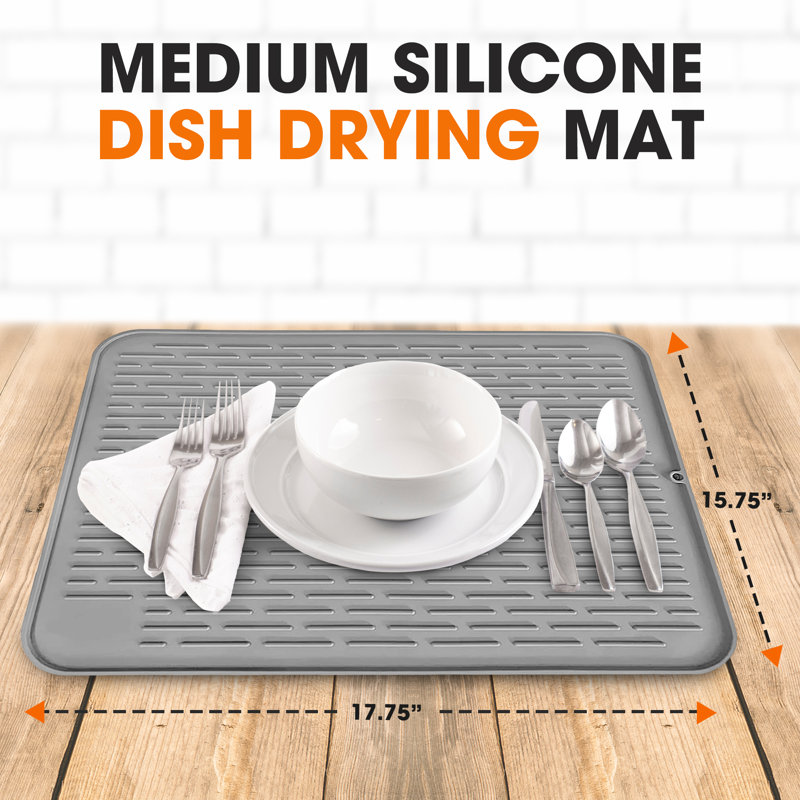 Gray Foldable Silicone Dish Drying Mat with Non-Slip Base