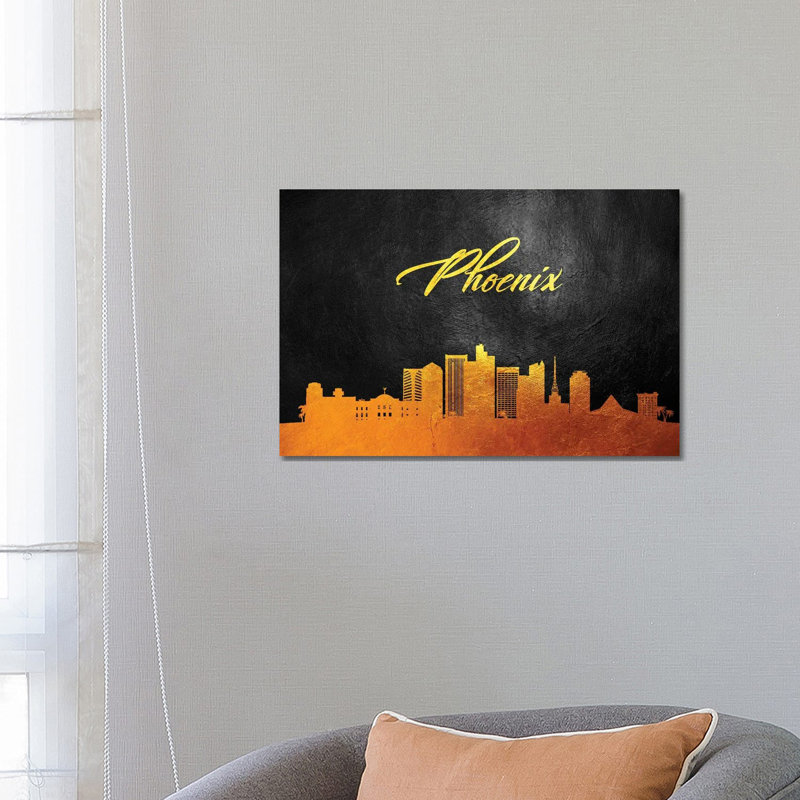Phoenix Arizona Gold Skyline 1 Piece Wrapped Canvas Wall Art, 66.04 cm H x 45.72 cm W x 3.175 cm D