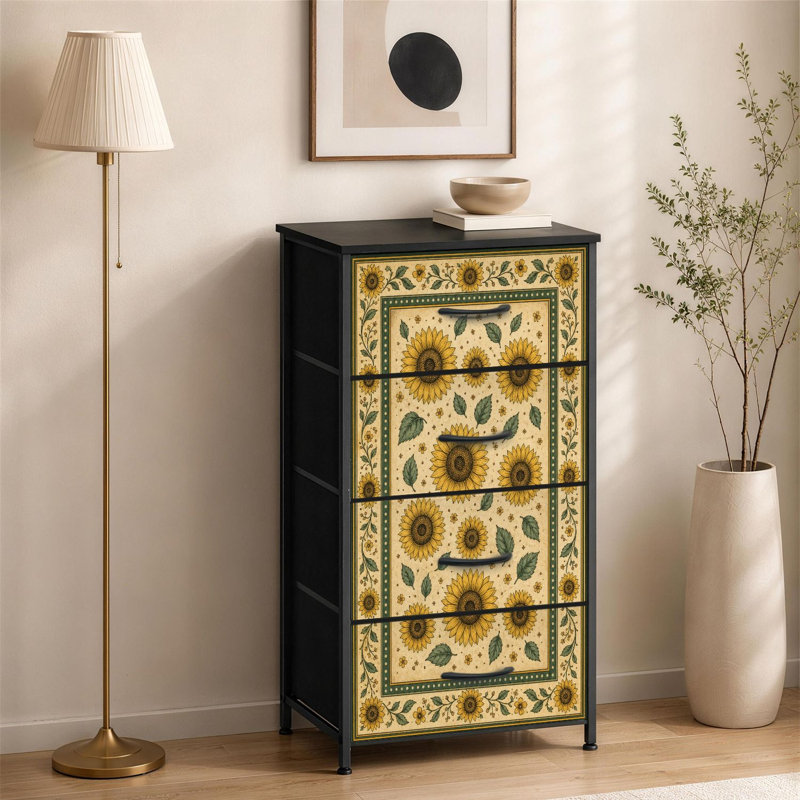 Commode à 4 tiroirs pour chambre à coucher Vintage Sunflower