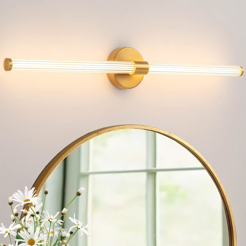 Buchan 1-Light LED Gold Vanity Light Bathroom Light Strip Mirror Headlights Dresser Light Bar, 4.3" H x 22.44" W x 3.2" D