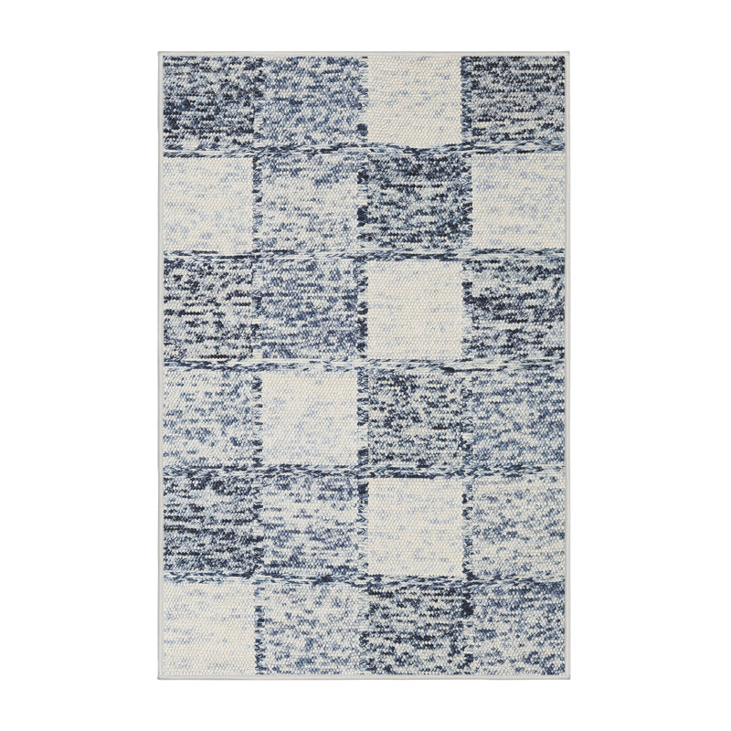 Tapis contemporain beige / bleu, Rectangle 5 pi x 7 pi